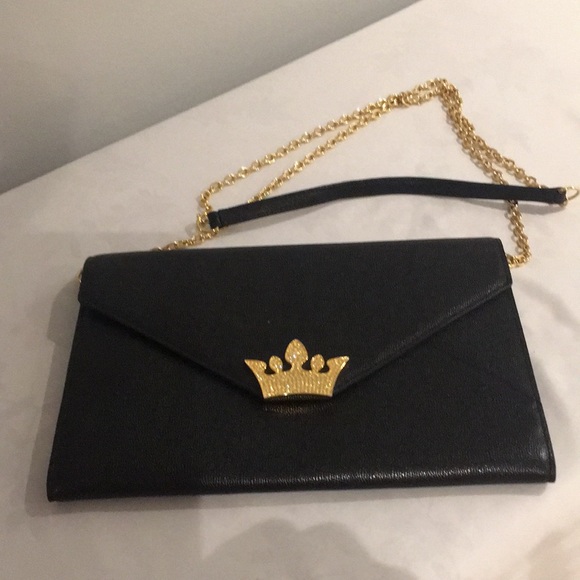 J. Estina Black Leather Purse with Faux Gold Chain - Picture 7 of 14